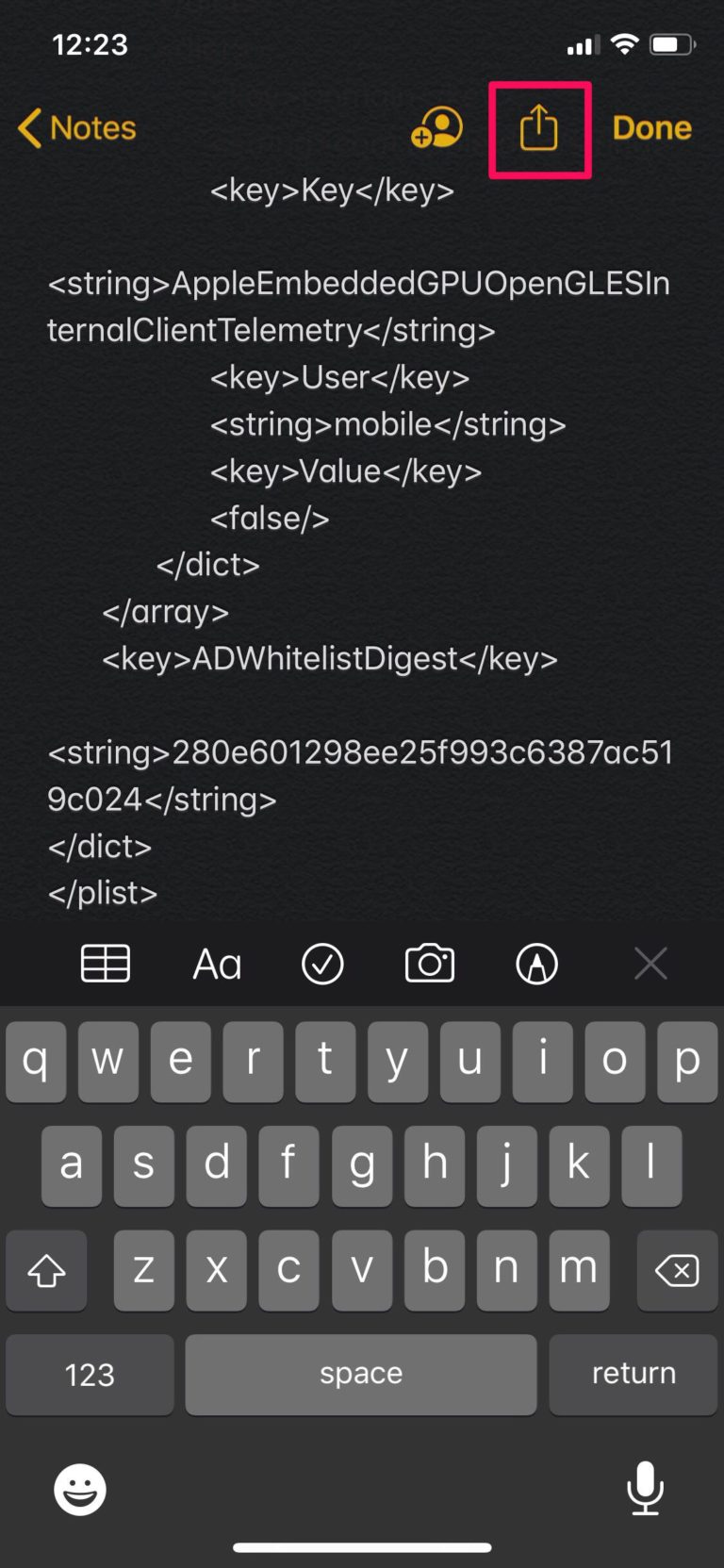 کپی کردن متن لاگ آیفون در اپلیکیشن نوتز