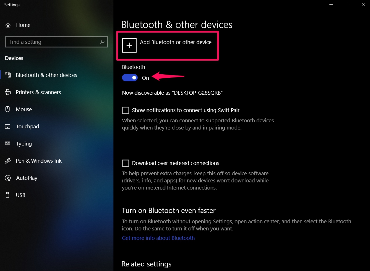 تنظیمات بلوتوث در ویندوز