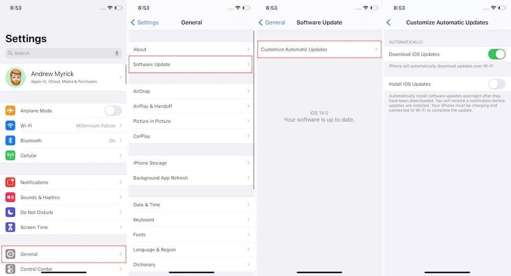 غیرفعال کردن آپدیت خودکار برای آی او اس پایینتر از 26